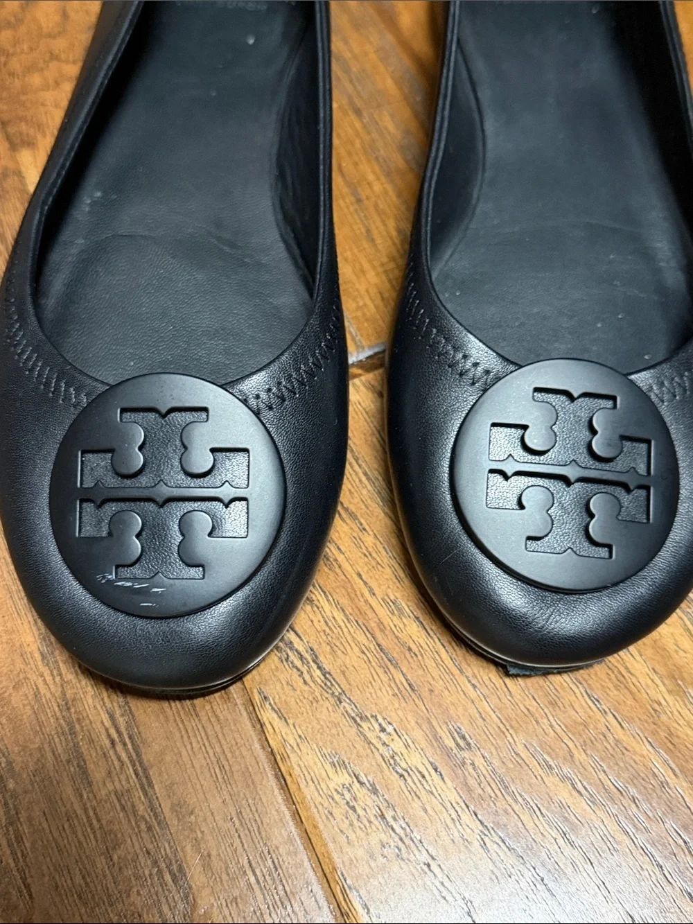 Tory Burch Black Leather Logo Ballet Flats